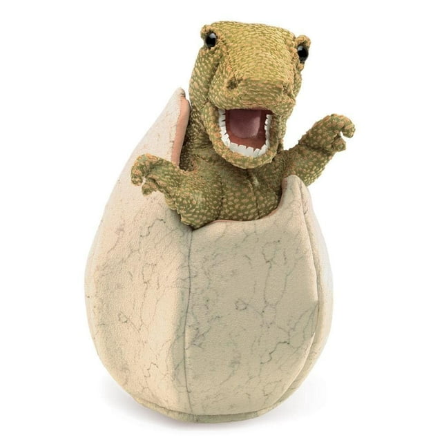 Marioneta de mano Folkmanis con forma de huevo de dinosaurio verde/bronceado/marrón, 23 x 15 cm