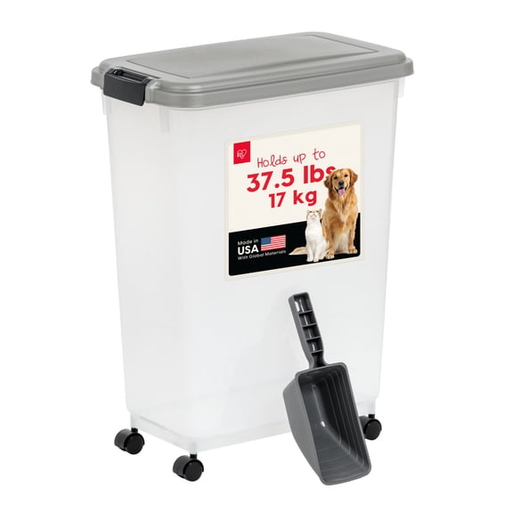 IRIS 37.5 Lbs. Airtight Pet Food Container | Dog & Cat Food Storage Bin with Scoop