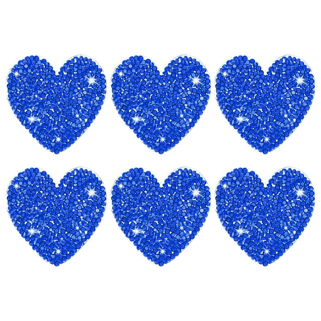Uxcell 6-Pack Parches de Corazón de Rhinestone para Planchar 5.5cm Azul Apliques Adhesivos Brillantes Parches de Corazón para DIY/Ropa/Zapatos/Bolsa