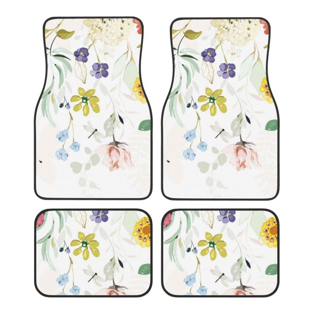 Fotbe Wildflowers Juego de 4 Tapetes para Auto con Estampado – Alfombrillas de Goma Reforzada, Diseño Antideslizante, Protección para Todo el Año – Vehículos, Autos, Camionetas y SUVs
