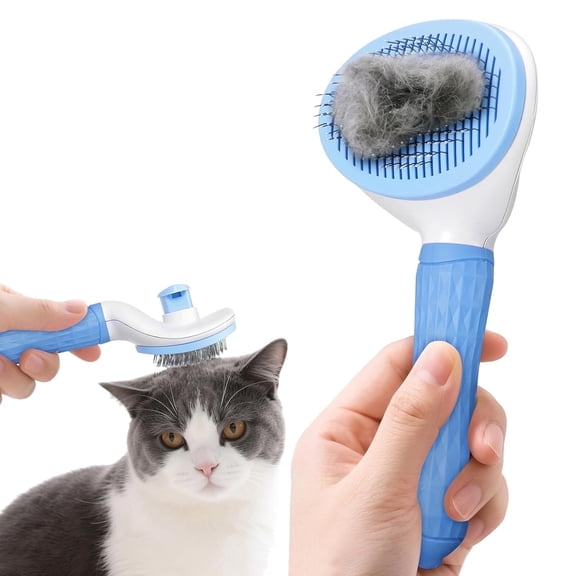 Cat Self Cleaning Brush, Pet Grooming Brush for Cats and Dogs, Easy Clean for Long or Short Haired Cats, Blue