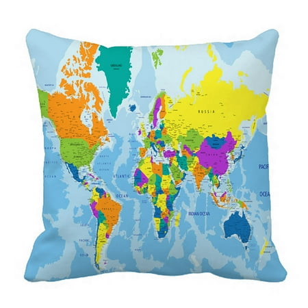 PHFZK Educational Pillow Case, Colorful World Map Pillowcase Throw Pillow Cushion Cover Two ...