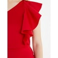 thumbnail image 4 of QUIZ - Women's Red One-Shoulder Frill Midi Dress, 4 of 4