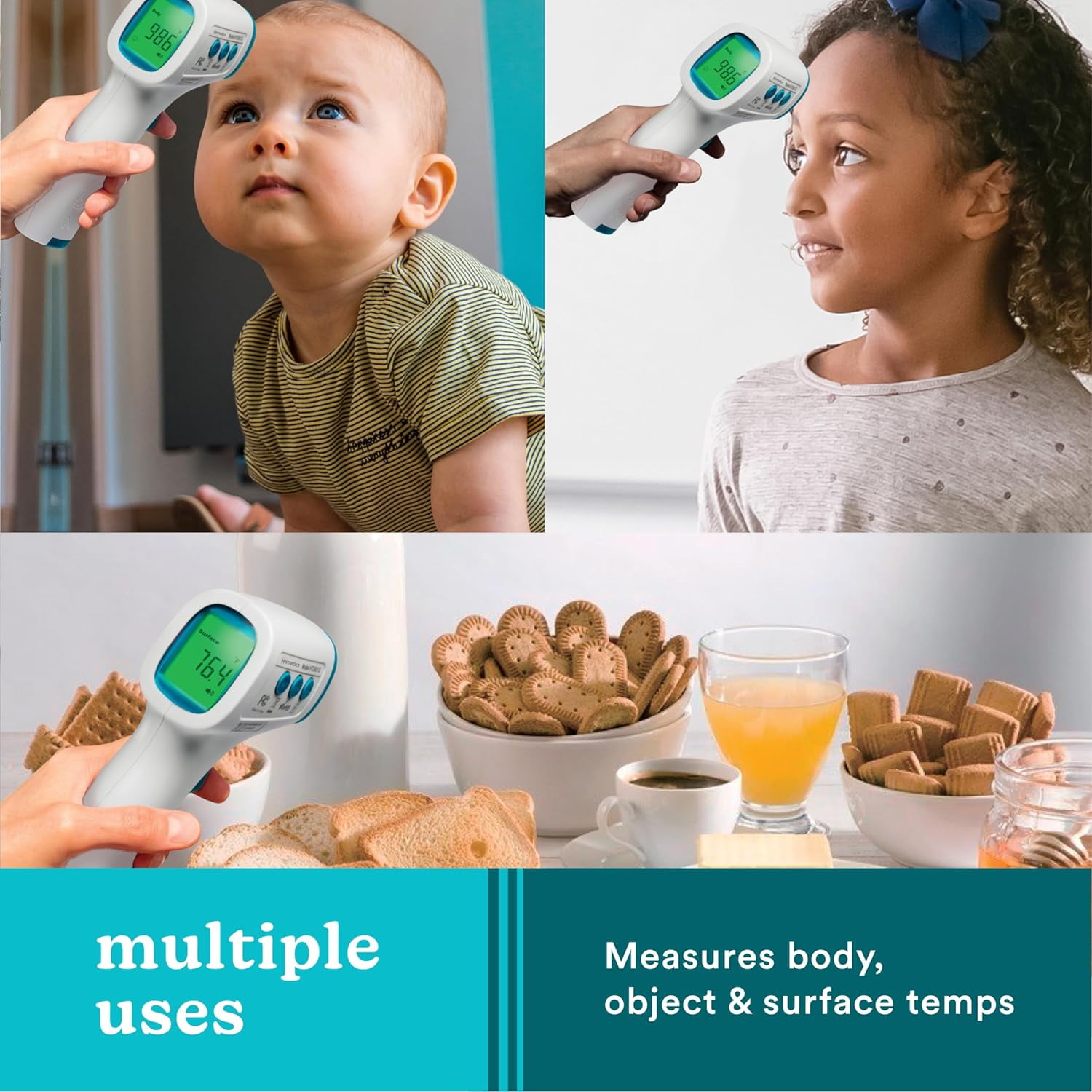 Homedics Non-Contact Digital Infrared Forehead Thermometer for Adults and Kids, Fast Accurate Results, High-Fever Alert with 4-in-1