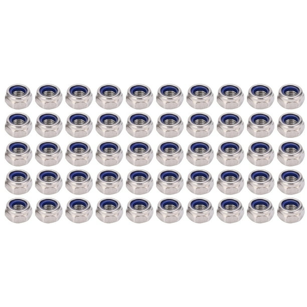 Tuercas de seguridad Nikou de Acero inoxidable de nailon 50 piezas autoblocantes hexagonales