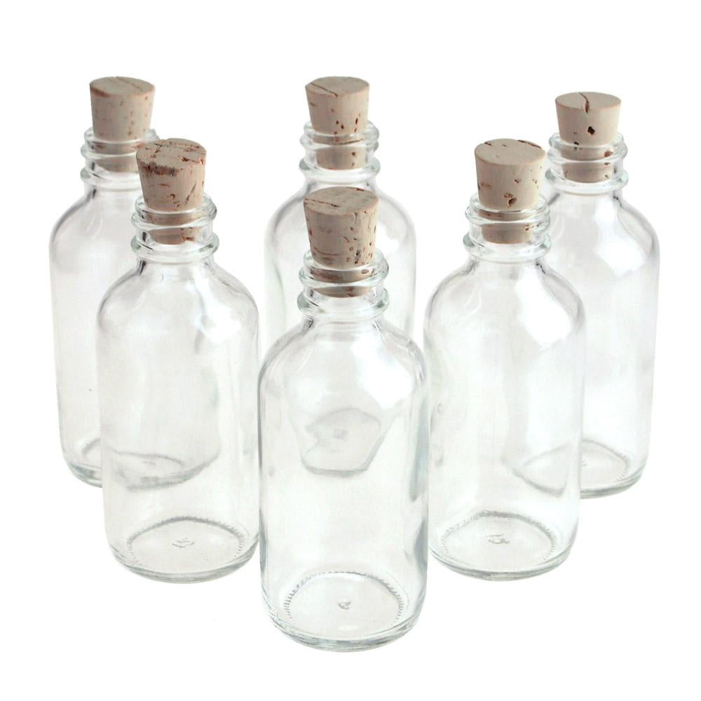 Clear Glass Boston Bottle Corked Jars, Boston, 31/2Inch, 6Piece