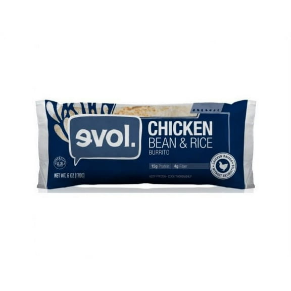Evol Chicken Bean Rice Classic Burrito, 6 Ounce -- 12 per case