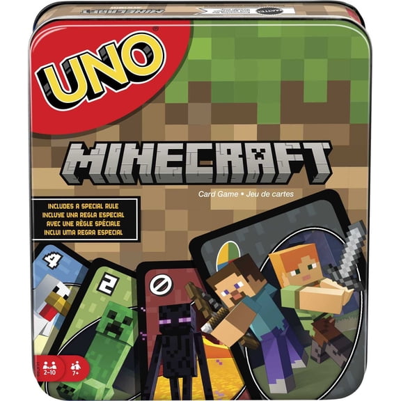 Mattel Games UNO Minecraft Card Game for Family Night with Minecraft-themed Graphics in a Collectible Tin for 2-10 Players (Exclusive)