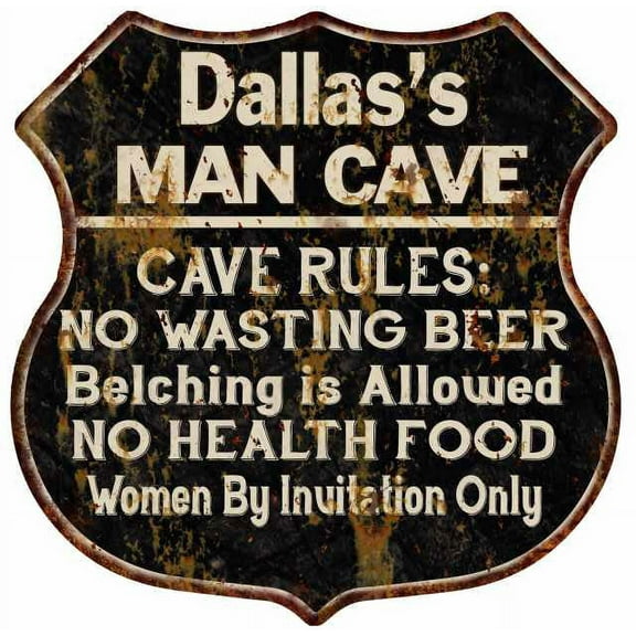Dallas's Man Cave Rules Sign Shield Metal Gift 211110007261
