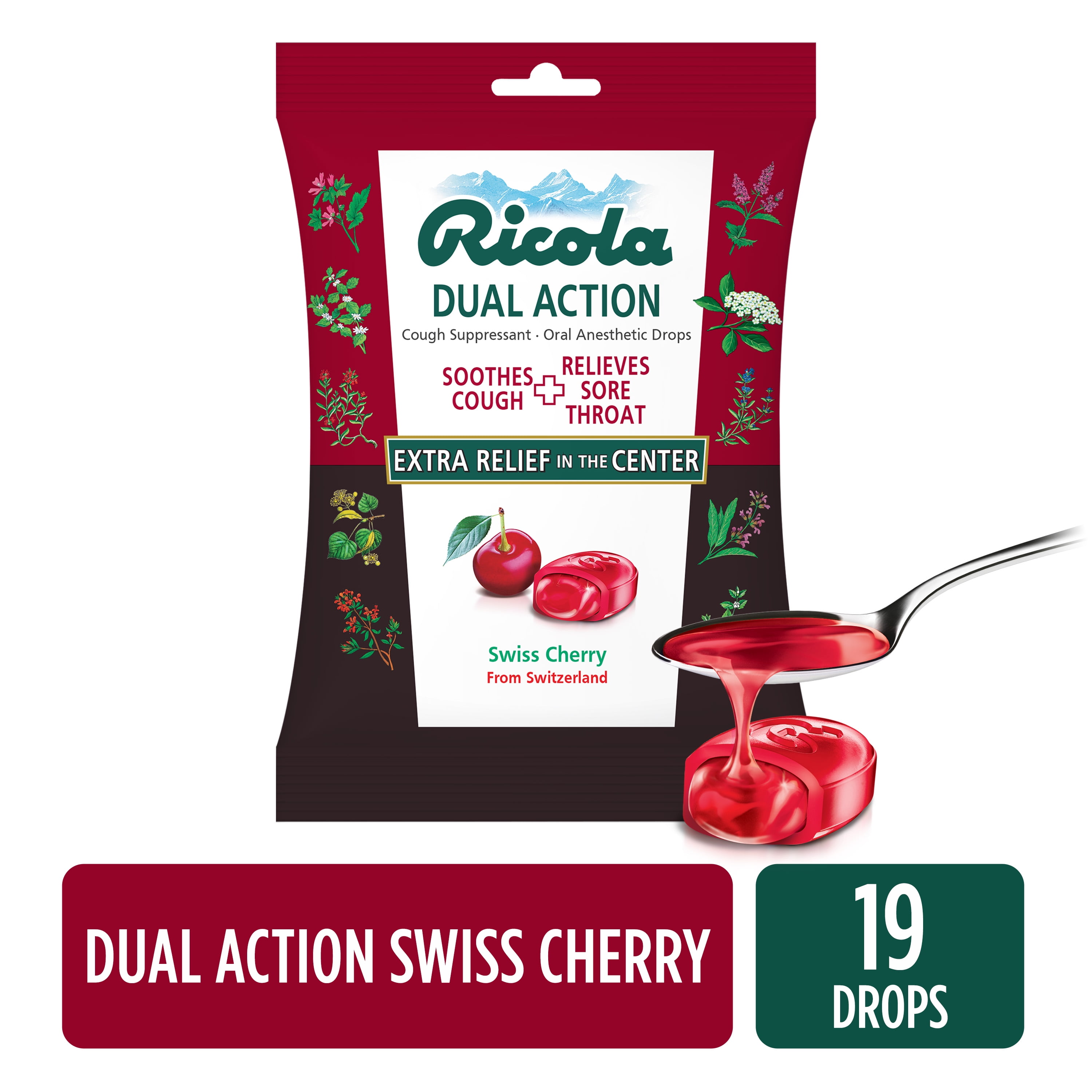 Ricola Dual Action Cough Suppressant Oral Anesthetic Drops, Swiss