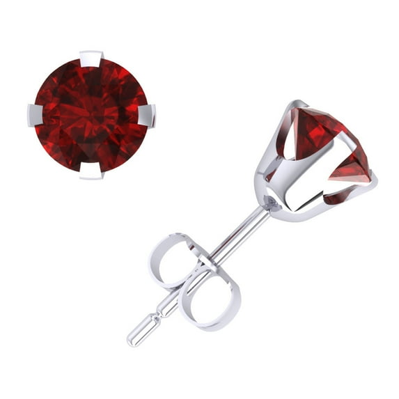 Natural 1Ct Round Cut Ruby Solitaire Stud Earrings 18k White Gold Push Back AAA Quality