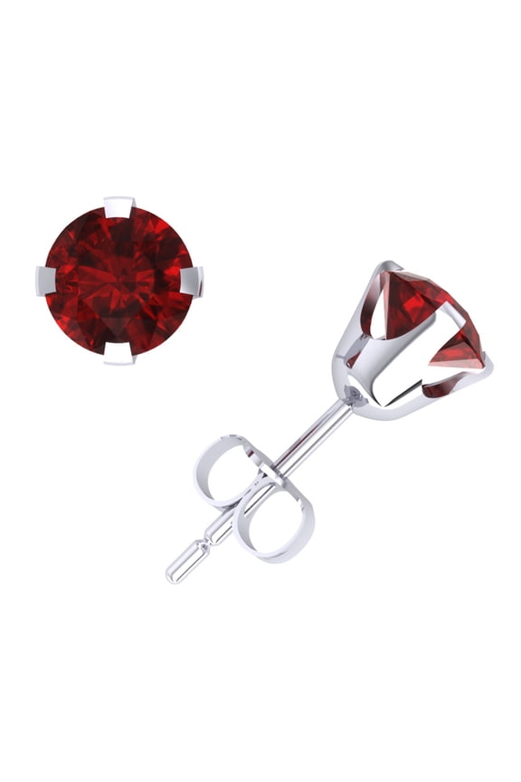Genuine 1.00Ct Round Ruby Stud Earrings 14k White Gold Prong Set Push Back AAA Quality