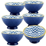 Pfaltzgraff® Set of 6 Pad Print Blue Geometric Footed Soup Cereal Bowls