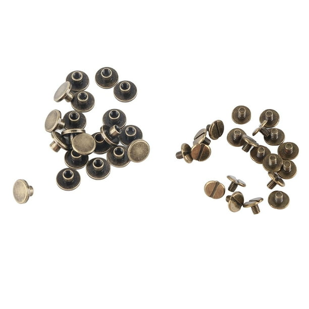 Lot de 20 vis à tête plate en cuivre et laiton, écrous, clous, rivets, capuchon en cuir, accessoire (5 mm)