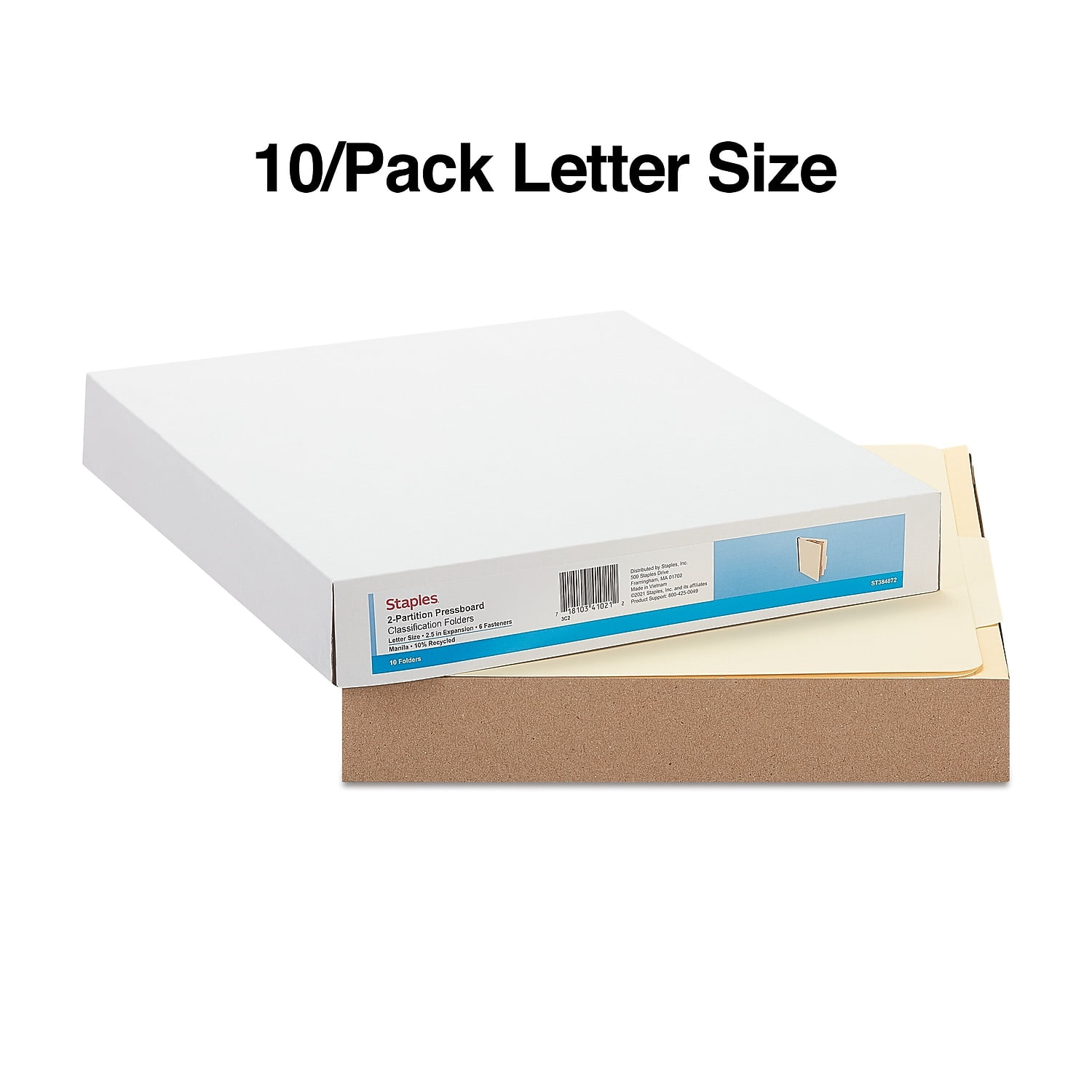 Staples Classification Folder 2-Dividers 2.5" Expansion Letter Size Manila 20/Carton ST384872/3848VS