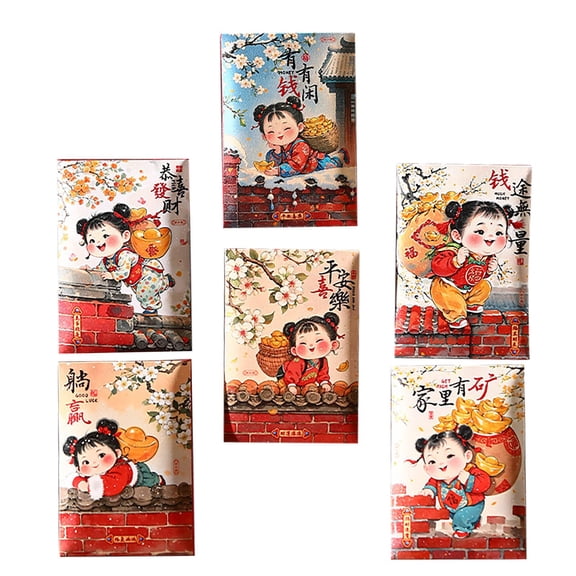 Spring Festival Red Envelopes for Wealth and Luck, Celebrate Snake Year with Adorable Designs, Perfect for Gifting during Lunar New Year, 6pcs Set for Festive Celebrations and Blessings