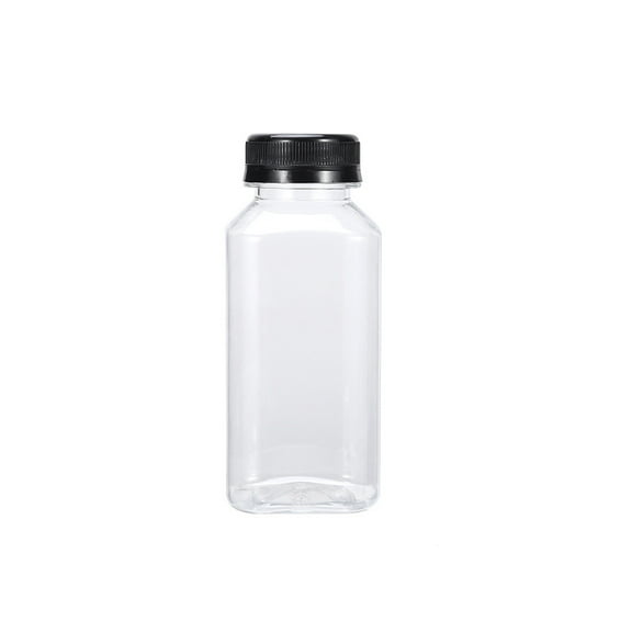 10pcs 250ml Clear Plastic Juice Bottle with Black Cap Reusable Refrigerator Storage Beverage Cans
