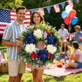 thumbnail image 5 of Virelaxpo Independence Day Wreath Red White Blue Simulated Flowers Home Decor Front Door Wall Fireplace Patriotic 4th of July Holiday, 5 of 6