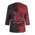 thumbnail image 4 of Ounisa Women's Tops Floral Stripe Print 3/4 Length Sleeve Pleated Front V Neck Button Tunic T Shirts, 4 of 5
