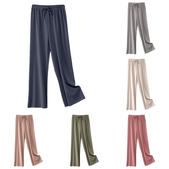 Tanghaowl Summer Women's Plus Size High Waist Ice Silk Wide Leg Pants Thin Loose Casual Trousers Students Flowing Straight Cut Blue XXXL