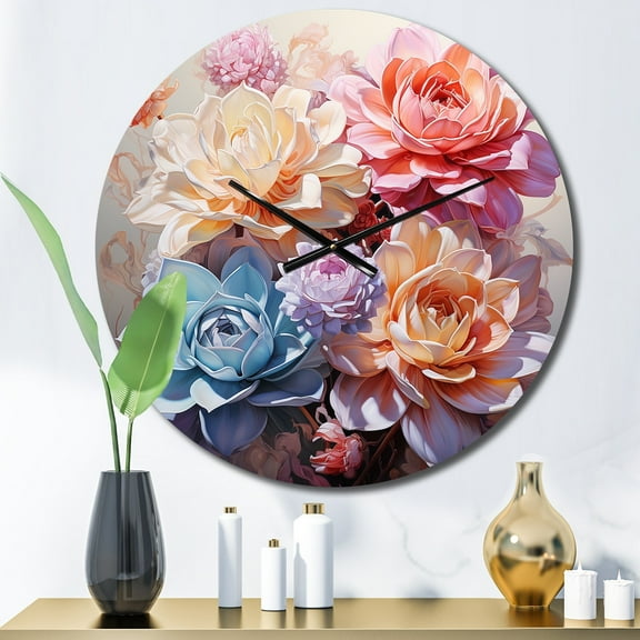 Designart "Colorful Succulent love expression II" Floral Oversized Wall Clock