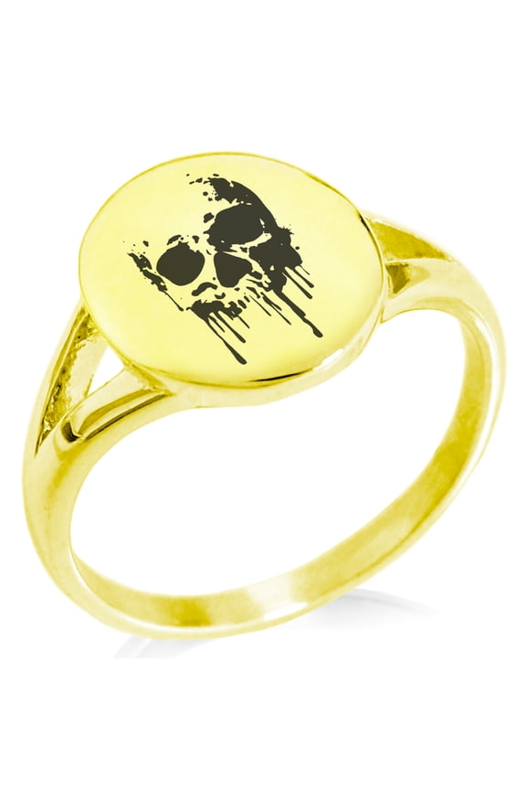 Stainless Steel Hades Greek God of Underworld Minimalist Oval Top Polished Statement Signet Ring