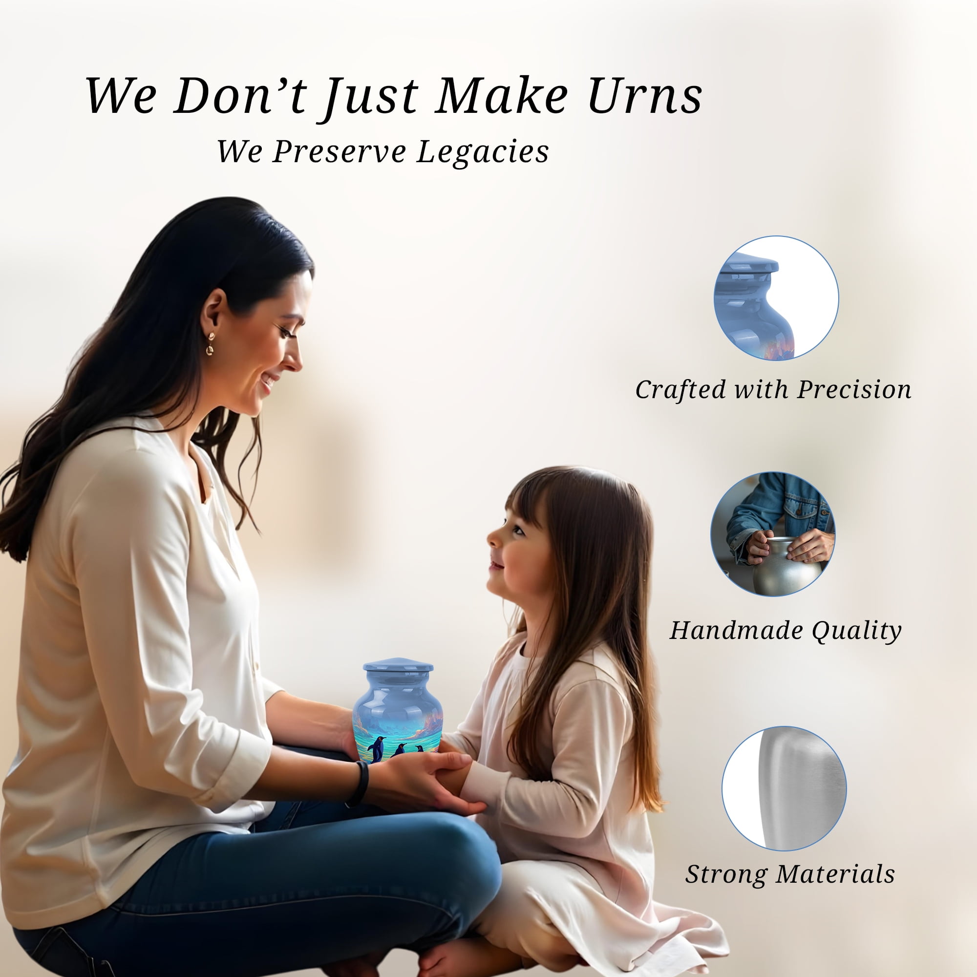 Penguins Cremation Urn For Humans, Small Little Urns For Human Ashes Uncle And Aunty, Miniature Urn For Man And Woman, Memorial Urns And Keepsake For Ashes, 3 Inch