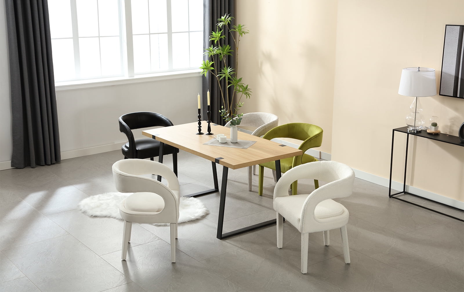 Guyou Modern Dining Chairs Set of 2, Linen Upholstered Barrel Kitchen Chairs with Open Back, Lovely Dresser Chair, Comfy Dining Side Chairs for Dining Room Bedroom Living Room, Beige