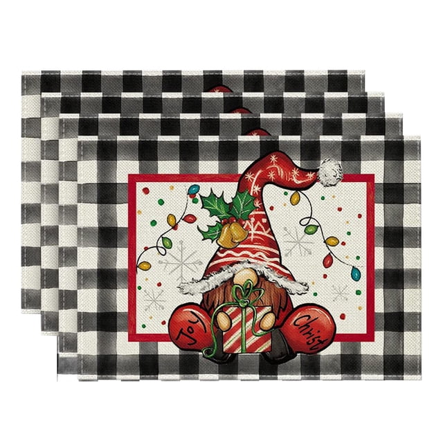 TIELUTT 4 Pcs Napperon de Noël Nappe en Lin Tapis Thermique Napperon de Table de Cuisine Napperons Ronds pour Table à Manger Napperons pour Table Extérieure Napperons Ronds Napperons Ronds pour Table Intérieure