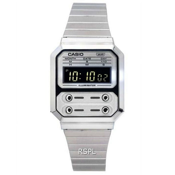 Casio Reloj Vintage Digital de Acero Inoxidable con Movimiento de Cuarzo A100WE-7B, Unisex.