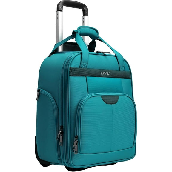 TIAWOLT Personal Item 16-Inch Underseat Carry on Luggage With Wheels Lightweight Wheeled Underseater under seat bags for airplanes Upright 2 Wheel ,Boy and Girl,Teal Green
