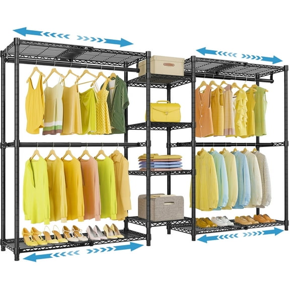 VIPEK X3 Heavy Duty Expandable Garment Rack, 1210LB Capacity Adjustable Closet System with 4 Shelves & Rods (5'2"-8' Width), Freestanding Wardrobe, Black