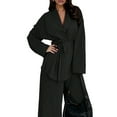 thumbnail image 2 of Women'S 2 Piece Outfits Long Sleeve V Neck Blazer Wide Leg Sets Office Work Clothes Black XXL, 2 of 10