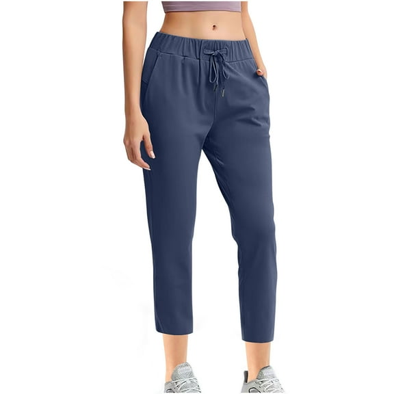 RYRJJ Women's Capri Joggers Pants Lightweight Quick Dry Loose Comfy Drawstring Workout Sweatpants Lounge Crop Pants with Pockets(Blue,L)