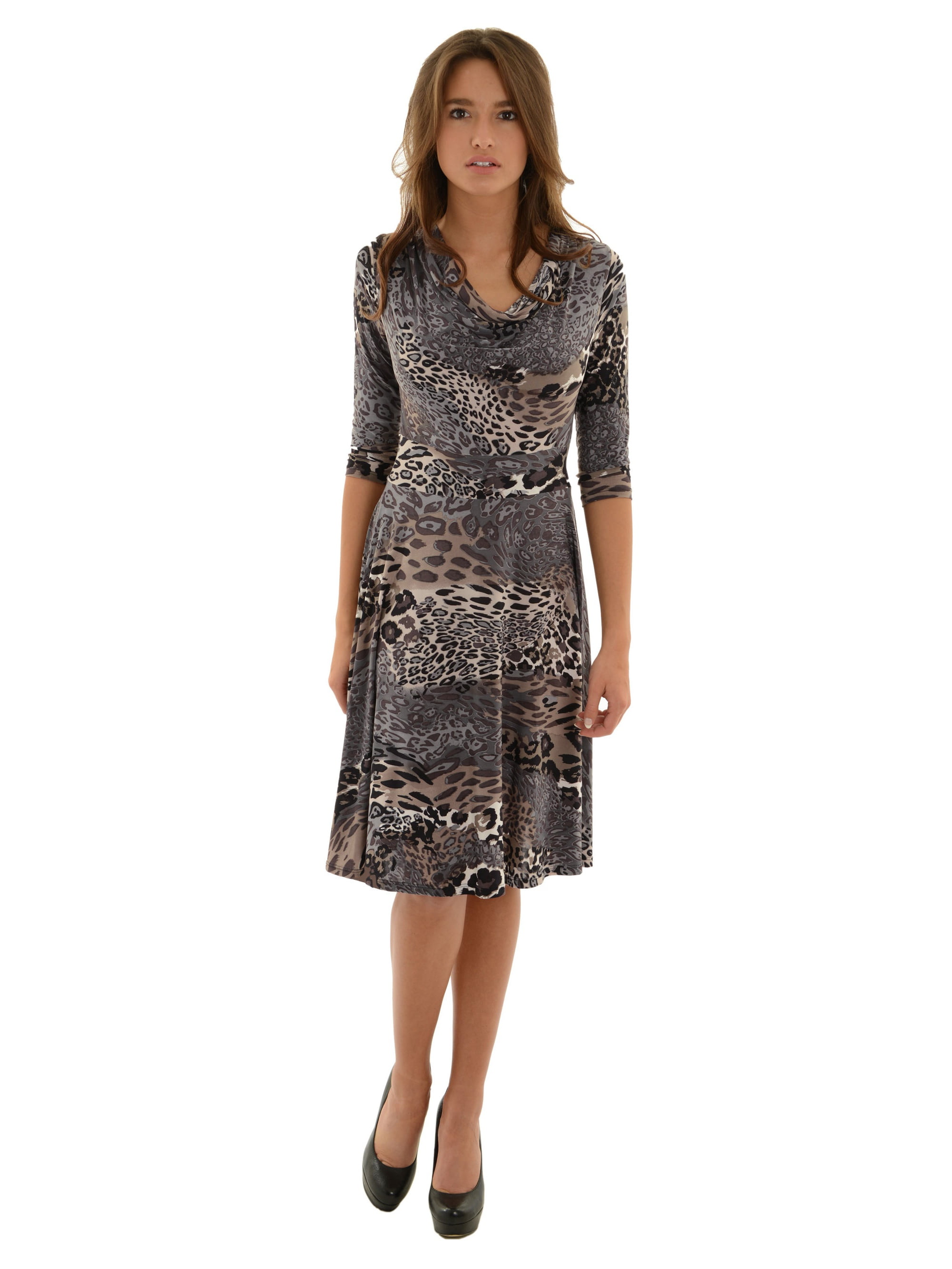 Avital Women's Cowl Neck Leopard Print Dress Empire