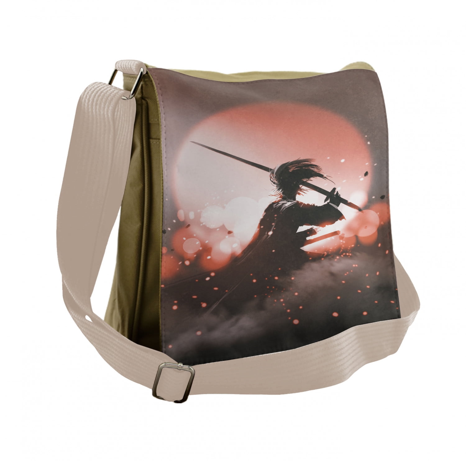 Japanese Messenger Bag, Samurai Japan, Unisex Crossbody, by Ambesonne
