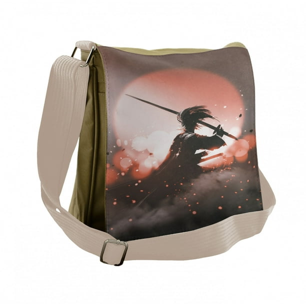 Japanese Messenger Bag, Samurai Japan, Unisex Crossbody, by Ambesonne