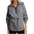 thumbnail image 3 of VEKDONE Womens Sweatshirt Oversized Half Zip Up Drawstring Waist Long Sleeve Side Slits Soft Casual Pullover Sweatshirts Tops, 3 of 9