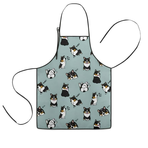 Black Corgi Kids Aprons for Girls and Boys,Adjustable Neck Strap Toddler Aprons for Kids Cooking Baking
