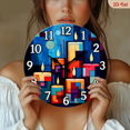 thumbnail image 2 of 10-inch 2D flat "Mosaic Candle" theme, wooden circular silent wall clock, suitable for modern home art decoration, wall decoration, it is an ideal gift for festivals and birthdays, 2 of 7