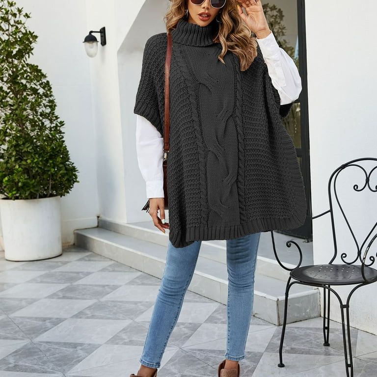 Women's Chic Turtleneck Poncho Sweater Casual Loose Batwing Women's Chic Turtleneck Poncho Sweater Casual Loose Batwing