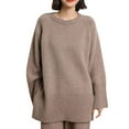 thumbnail image 2 of CENGNIAN No Boundarie Women's Oversized Long Sleeve Sweaters,Crewneck Knitted Pullover Sweater For Ladies,Womens Loose Trendy Outfits Pullover Top,*Khaki,Size Free Size, 2 of 6