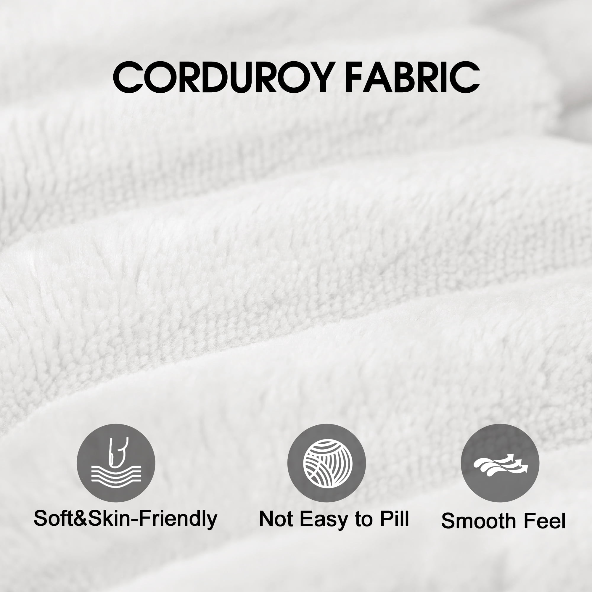 MAYEERTY 71" 3-Seater Sofa White Corduroy Fabric Deep Seat Comfy Loveseat No Assembly 1pcs for Living Room/Bedroom/Conference Room/Apartment