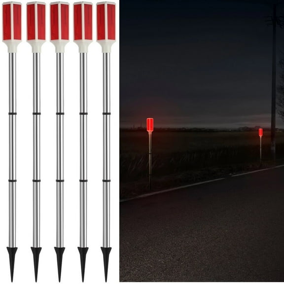 5 PCS Solar Powered Driveway Markers, Solar Warming Landscape Lights, Red Solar Outdoor Driveway Lights, Landscape Driveway Reflectors on Poles for Snow Road Yard
