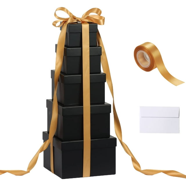 Cajas de regalo CHARMGIFTBOX, paquete de 5 unidades, negras, con cinta