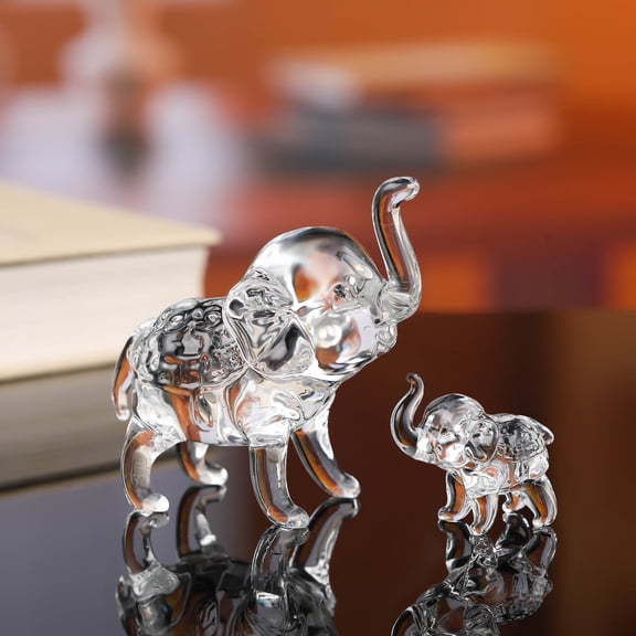 Crystal Elephant Figurines One Large And One Small Glass Elephants,Animal Collectible Figurines Ornaments Birthday for Christmas Tabletop Decoration for Home Office(White)