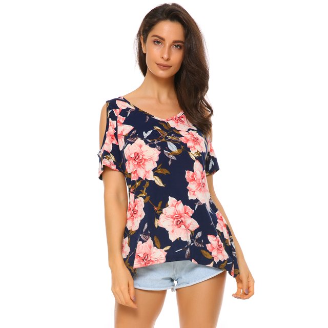Camisa de mujer, camisa superior con diseño de dobladillo ancho y hombros descubiertos de Vogue Mixfeer Azul marino S