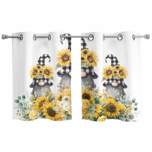 Sunflower Gnomes Kitchen Curtains Window Panels, Spring Eucalyptus Floral Watercolor Insulated Window Treatment Curtain, Grommet Curtains for Bedroom/Living Room/Bathroom, 2 Piece 27.5"Wx39"L