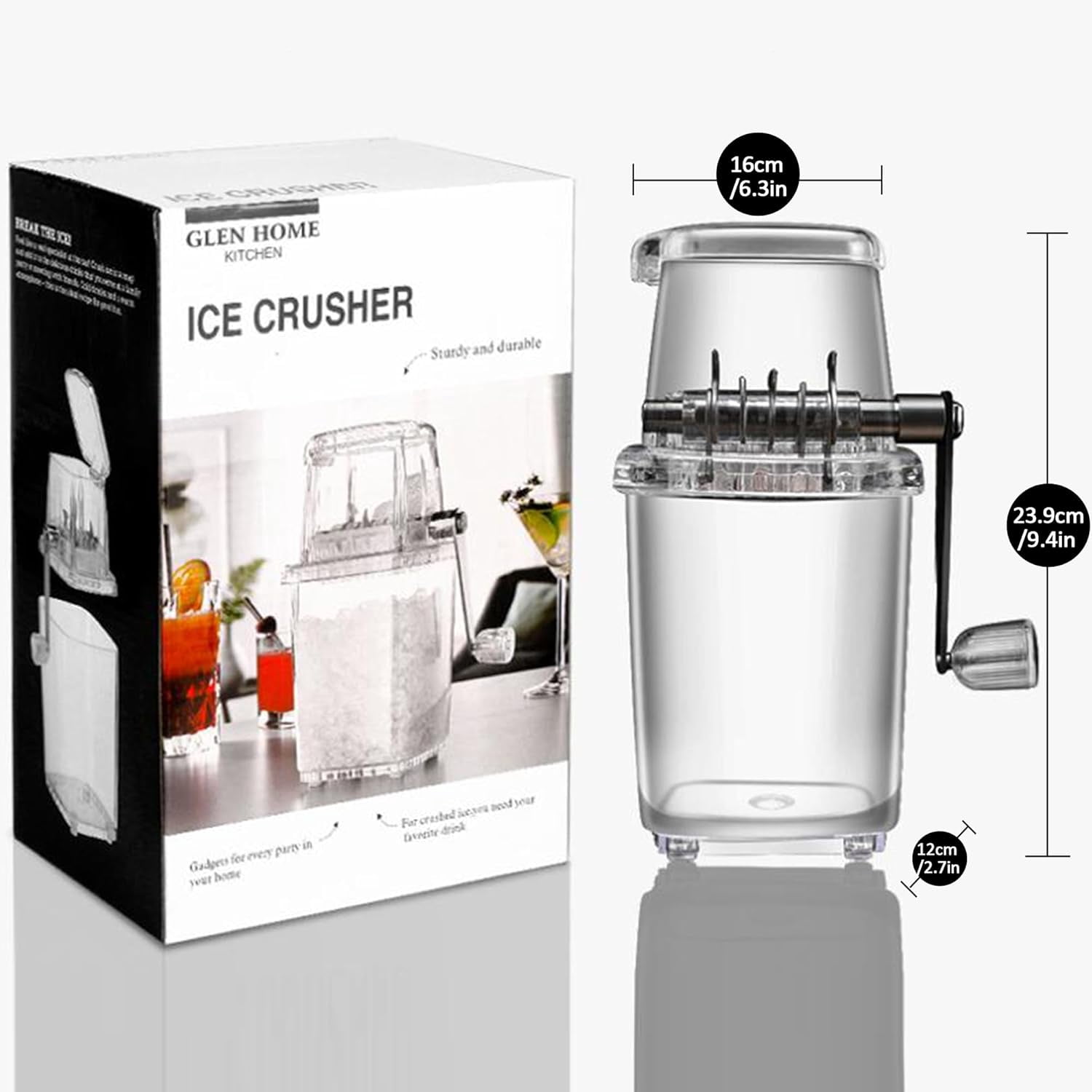 Manual Ice Crusher Machine: 1.25L Chrome Plated Ice Grinder, Portable Clear Ice Crushers for Home Use Office Outdoor Camping, Small DIY Hand-Crank Openable Lid Crushed Ice Shaver (Black)
