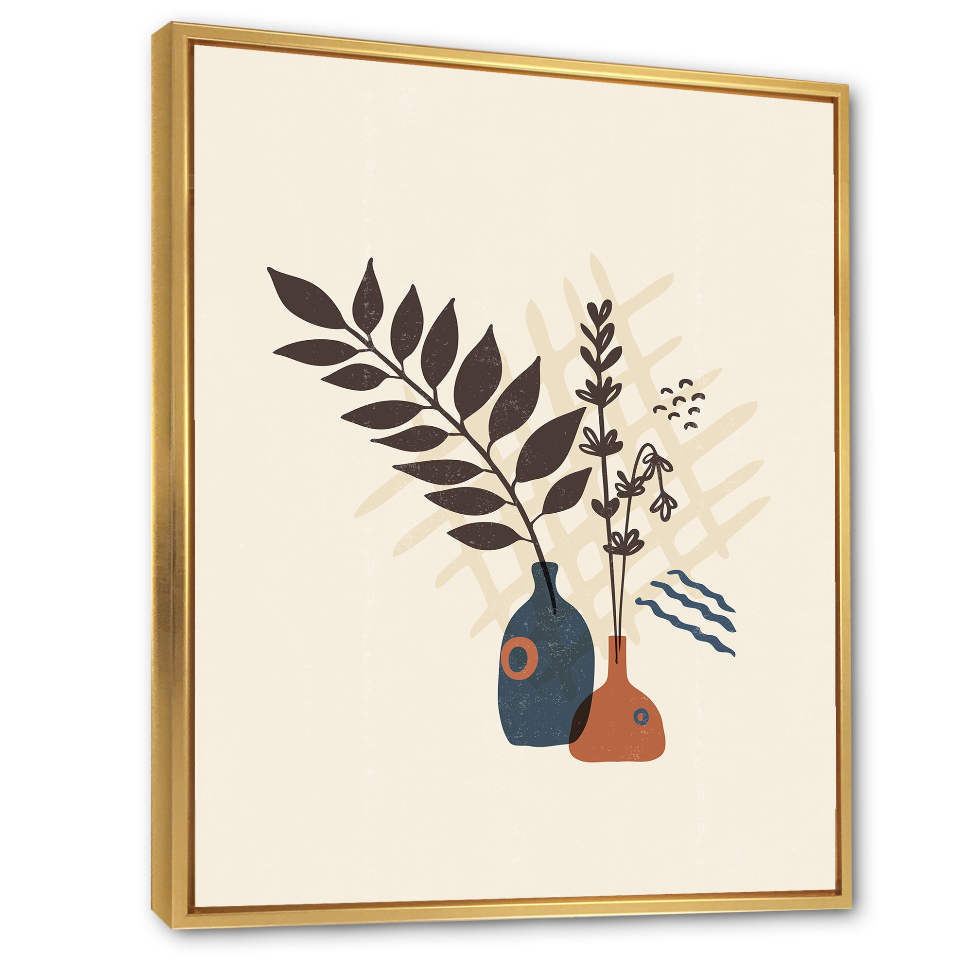 Designart 'Ancient Boho Art Minimalistic Flowers I' Modern Framed Canvas Wall Art Print